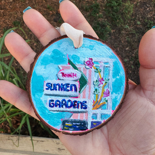 Sunken Gardens Sign Wood Slice Ornament