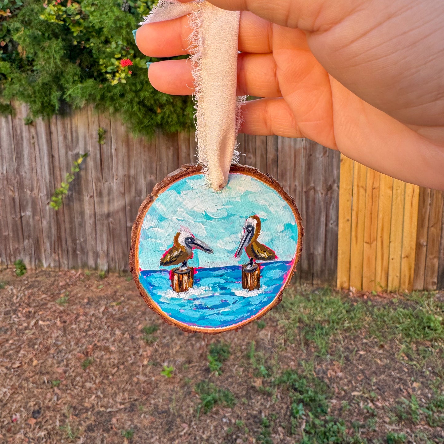 Pelican Wood Slice Ornament