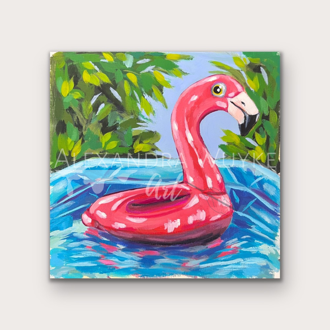 "Flamingo Floatie Study" 8x8 Unframed