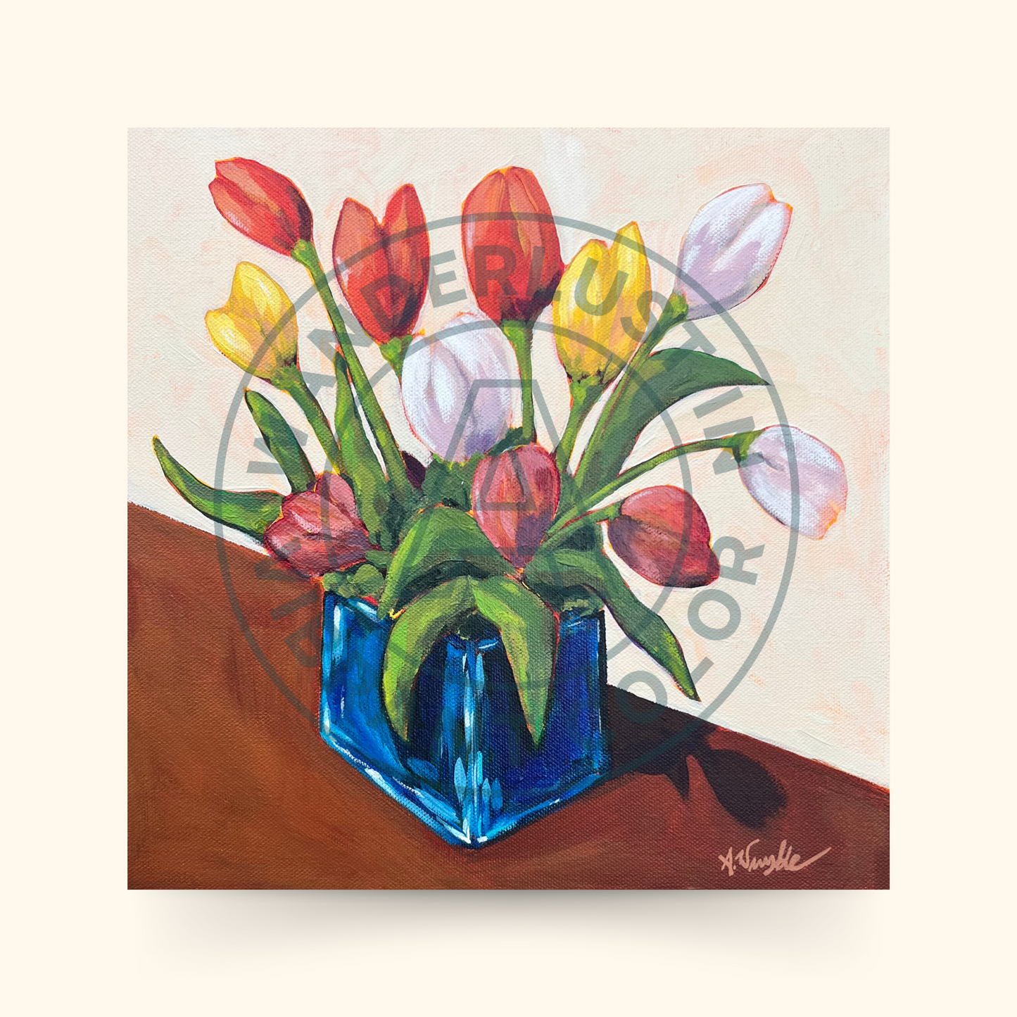 "Tulips on my Front Step" 12x12 Unframed