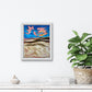 Travel Art By Alexandra Wuyke Art "White Sands NP" hangs over a fireplace in a living room.