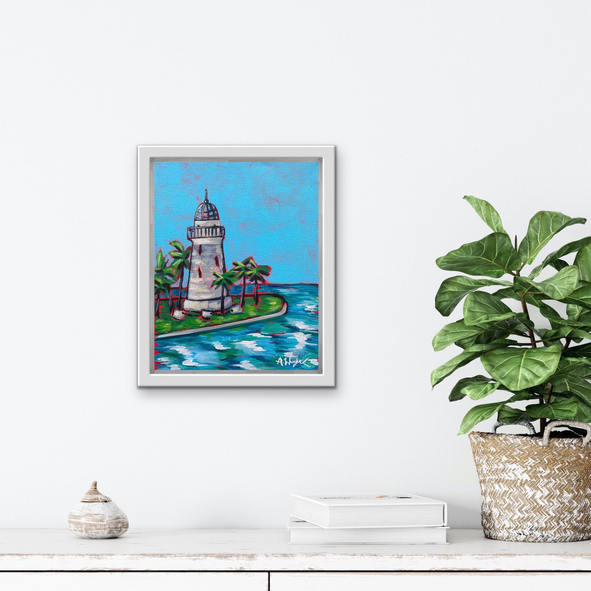 Travel Artwork By Alexandra Wuyke Art "Biscayne NP" hangs on a white wall.